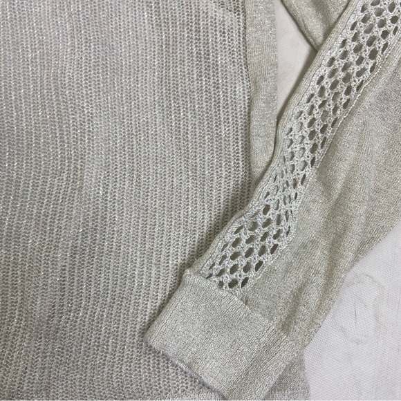 Lucky Brand ecru metallic linen bled crochet sweater shirt ruffle top.Size Large - Picture 13 of 13